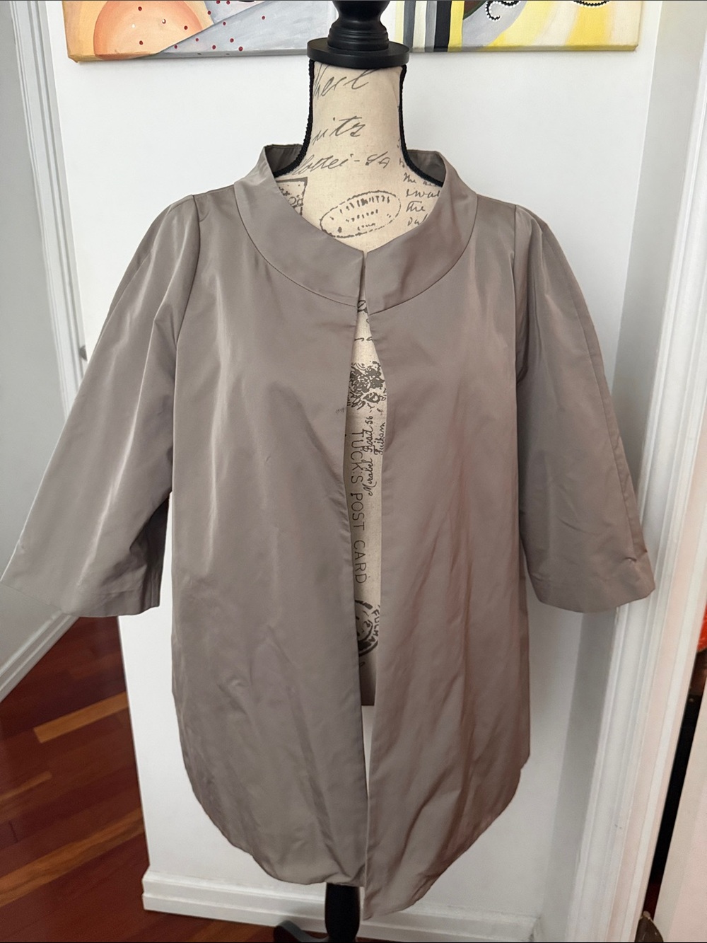 Lafayette 148 New York Taupe Open-Front 3/4 Sleeve Trench